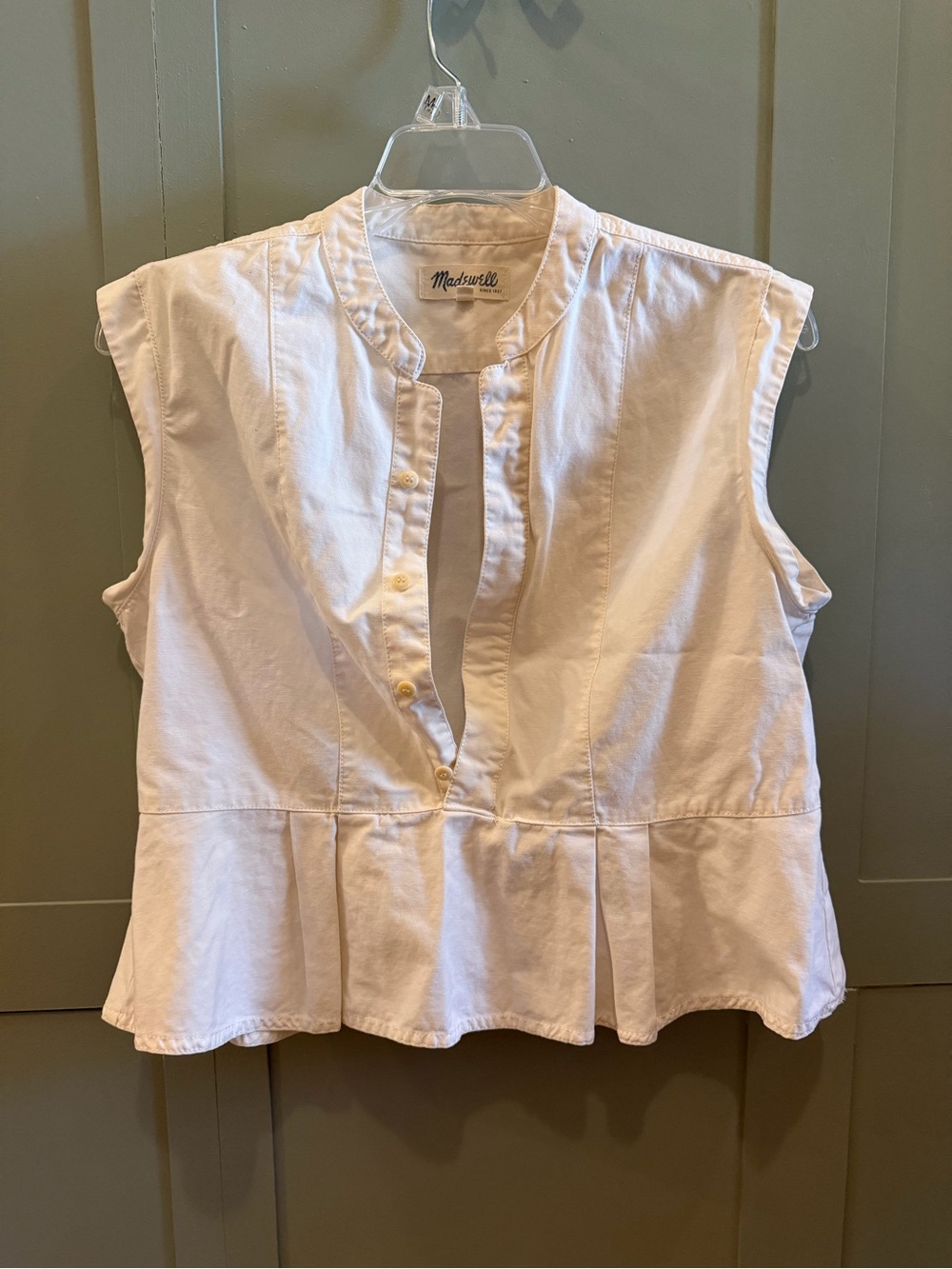 Madewell White Sleeveless Peplum Button-Up Blouse